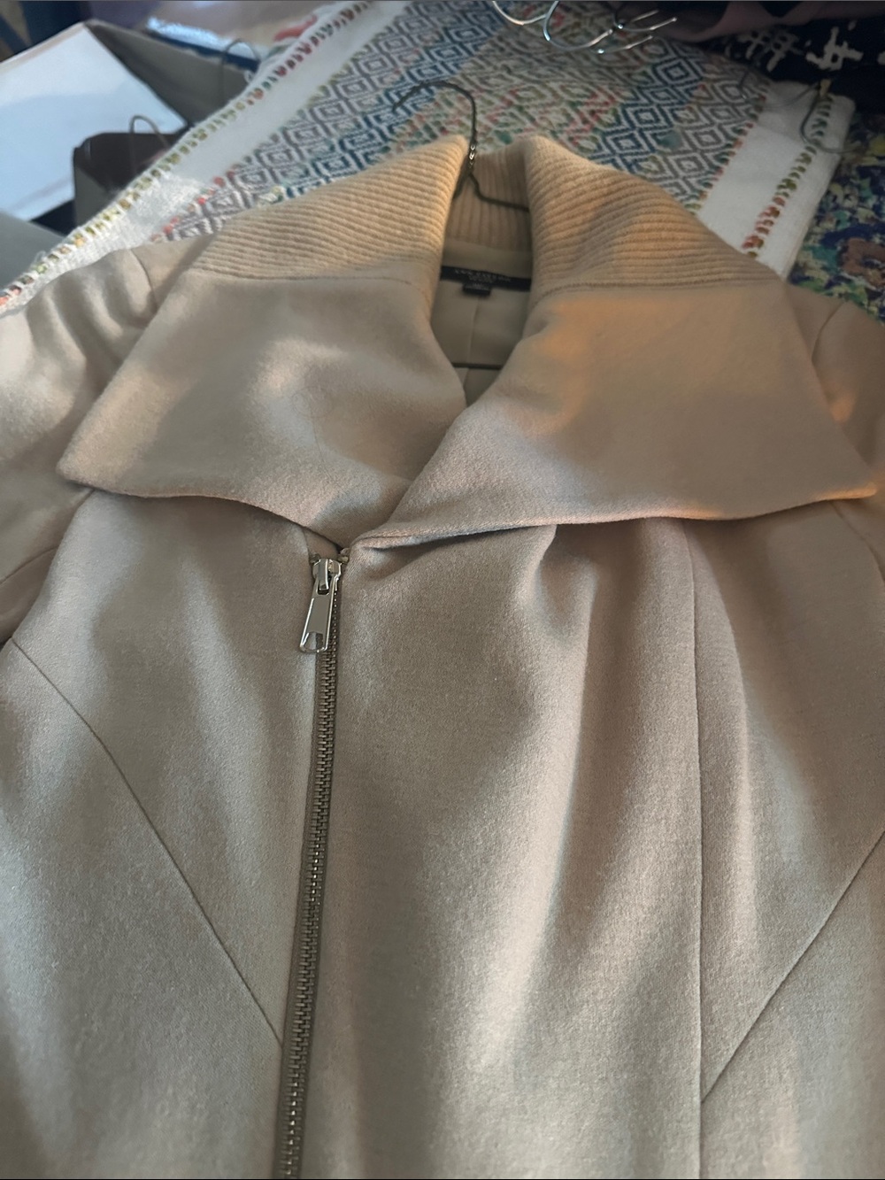 Ann Taylor Beige Asymmetrical Zip wool blend suit